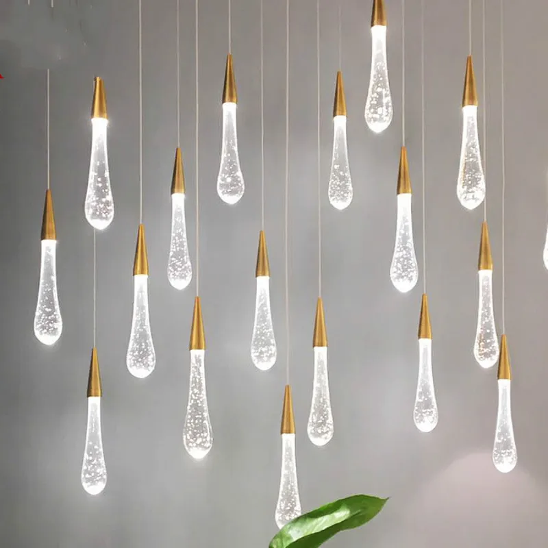 

staircase Long bubble Crystal Chandelier Water Drop lamp Modern led strip crystal drop light Stair Lamp Restaurant Bar lighting