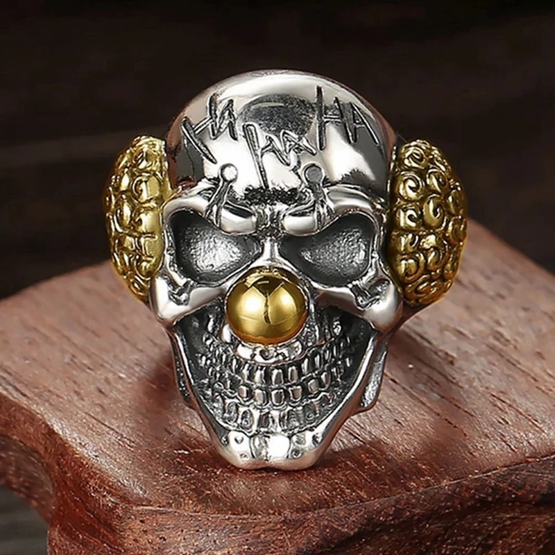 Fashion Men Skull Ring Joker Face With Letter Knuckle Ring Alloy Vintage Man Jewelry Funny Clowns Party Gift