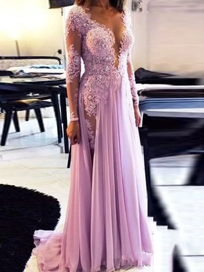 V-Neck Appliques Arabic Evening Dress 2023 Vestidos De Fiesta Robe Soiree Beaded Purple Long Prom Party Gowns Abendkleider