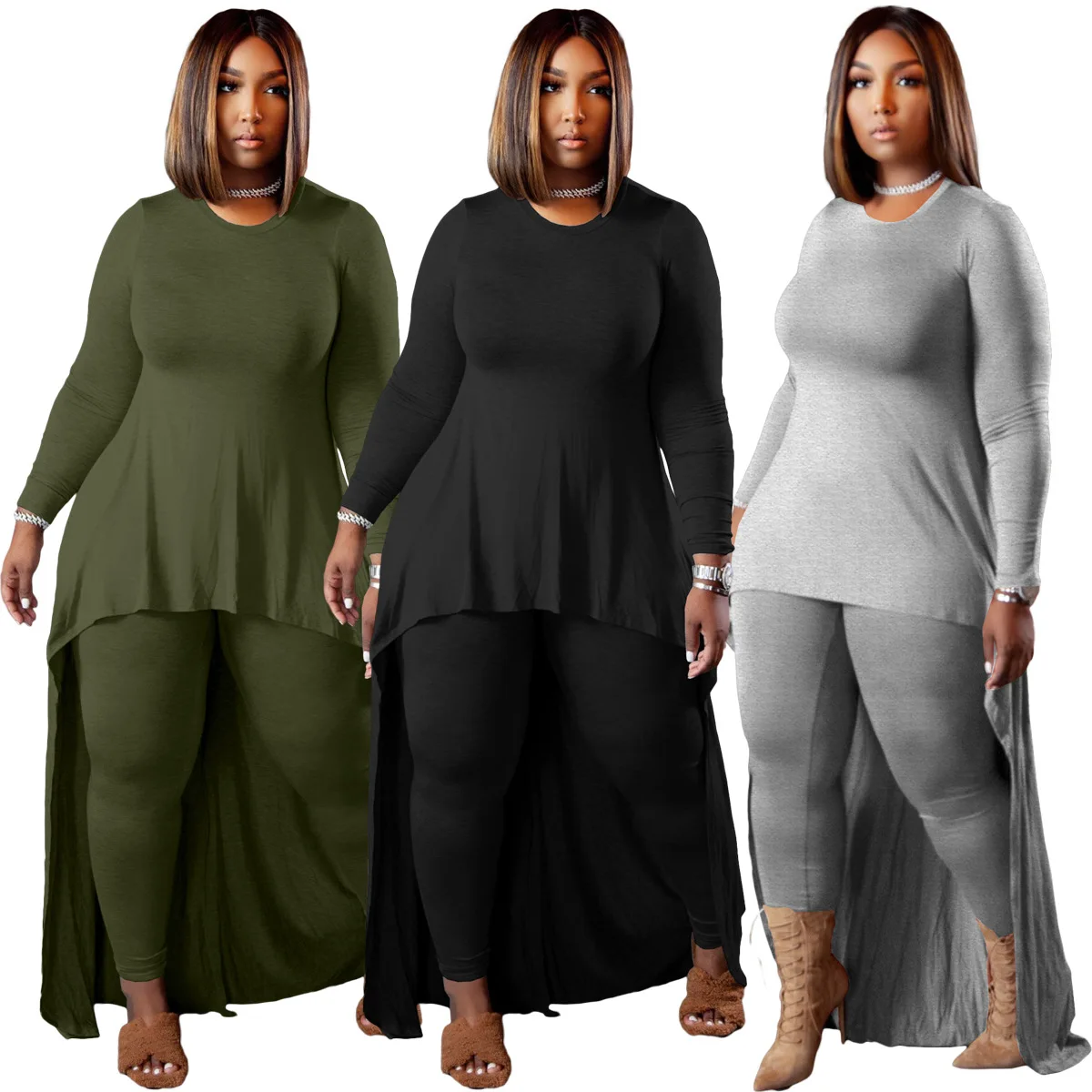 XL-5XL Großhandel Dropshipping 2022 Winter Plus Größe Zwei Stück Set Frauen Kleidung Langarm Unregelmäßigen Hose Anzüge Weibliche Outfits