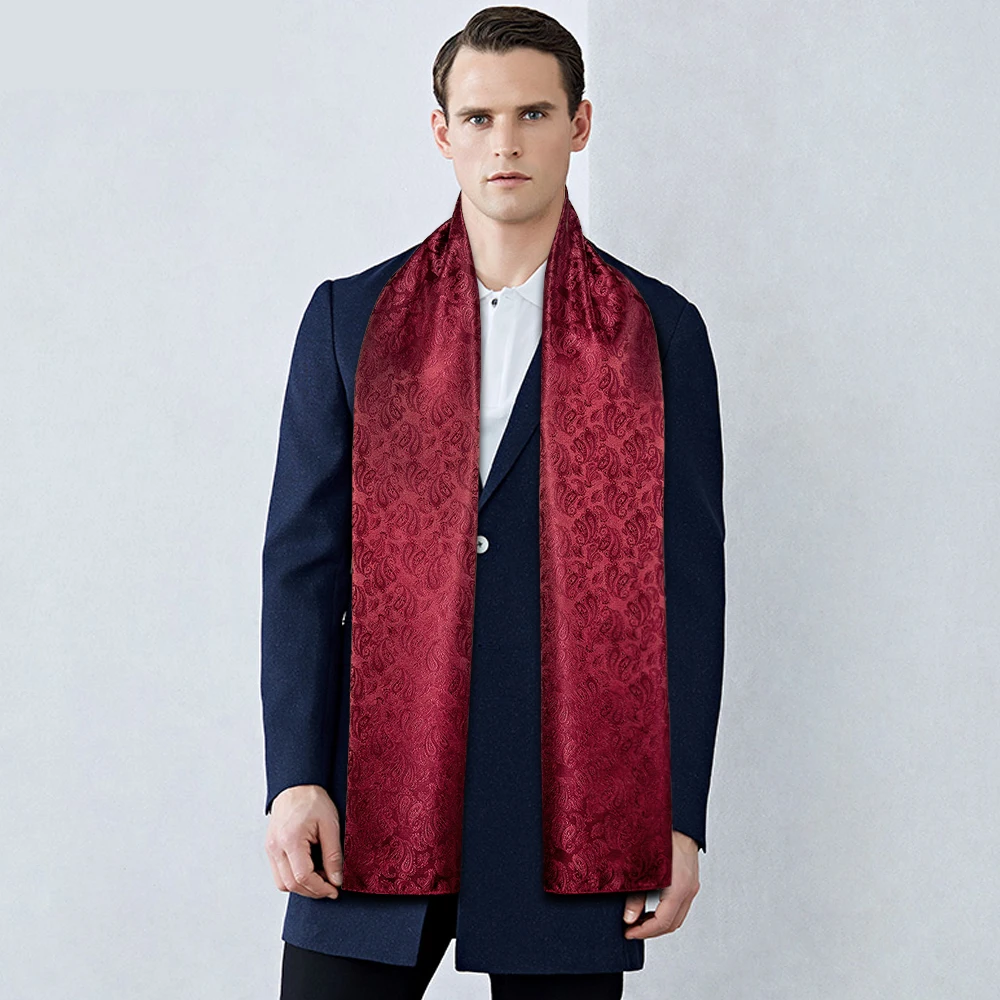 Fashion Red Men Scarf Jacquard Paisley Silk Scarf Autumn Winter Casual Business Suit Shirt Shawl Scarf 160*50cm Barry.Wang