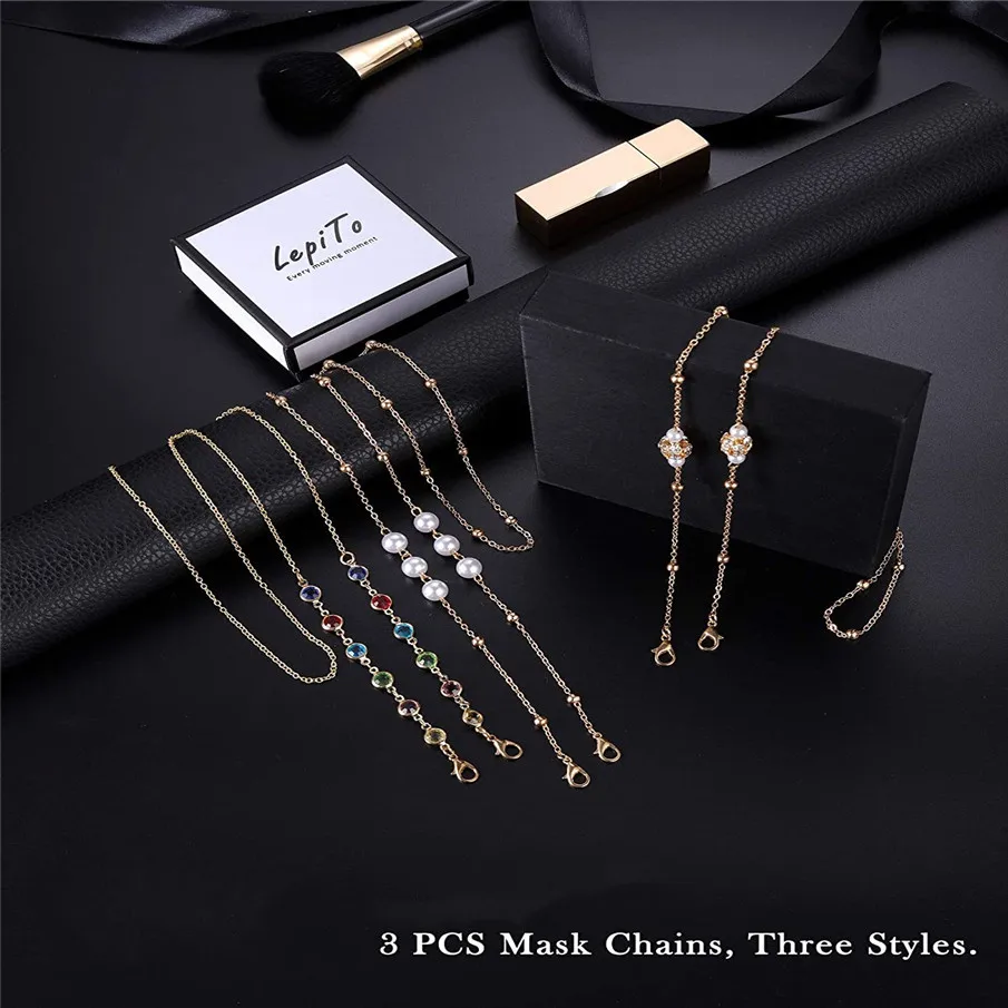 2021 New Fashion Women 3-piece Reading Gold Plating Glasses Chain Metal Sunglasses Cords Casual Pearl Beaded Eyeglass Chain