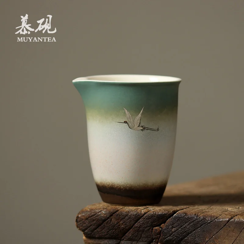 

MuYan crane crane figure hand-painted jingdezhen pu 'er fair mug kung fu tea set points tureen tea ware kiln ceramic cup