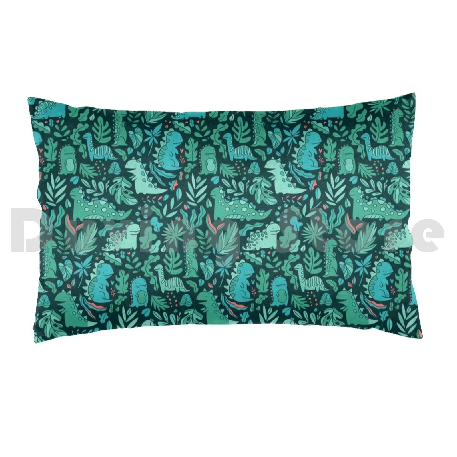 Cute Dinosaurs And Tropical Leaves Pillow Case Printed 50x75 Leaves Dinosaur Animal Monster Wild Dino