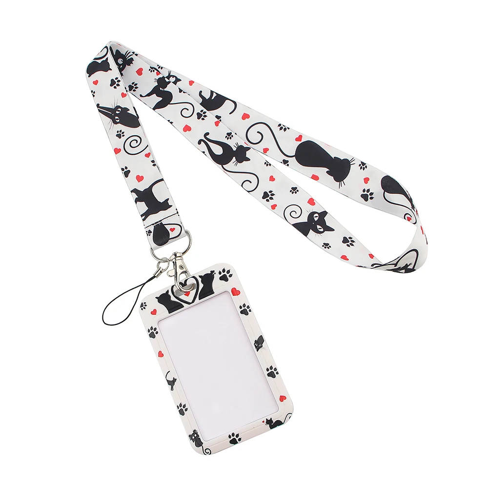 YL527 Cute Cat Neck Strap Lanyards Keychain Holder ID Card Pass Hang Rope Lariat Badge Holder Key Chain Accessories Kids Gifts