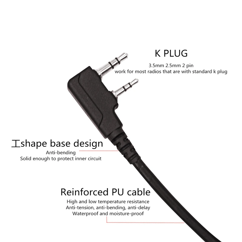 RISENKE-In-Earスタイルウォーキートーキーイヤーピース、Baofeng 888S用PTTマイク付きヘッドセットイヤホン、Uv5r、2ピン、Kヘッドプラグ、5パックロット