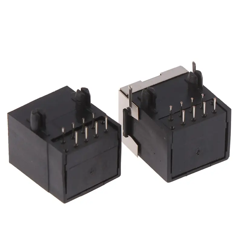 10PCS RJ45 Metal 8 Pin Female PCB Right Angle Board Jack LAN Connector With 8 Right Angle Pins