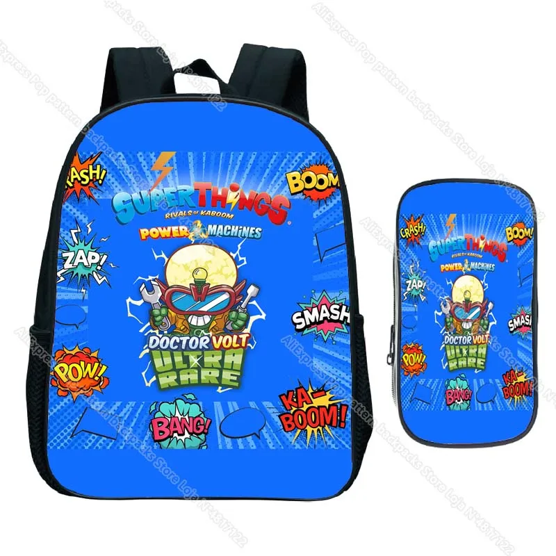 Mini mochila de Anime de dibujos animados para niños, Juego de 2 piezas con estuche para lápices, máquinas Superthings Power, mochila de jardín de infantes, Super Zings