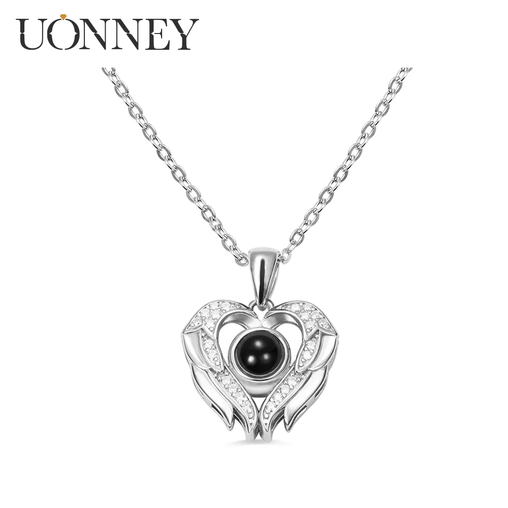 UONNEY Dropshipping Sterling Silver Photo Personalized Necklace for Women Choker Love You in 100 Languages Chain Couple Pendant