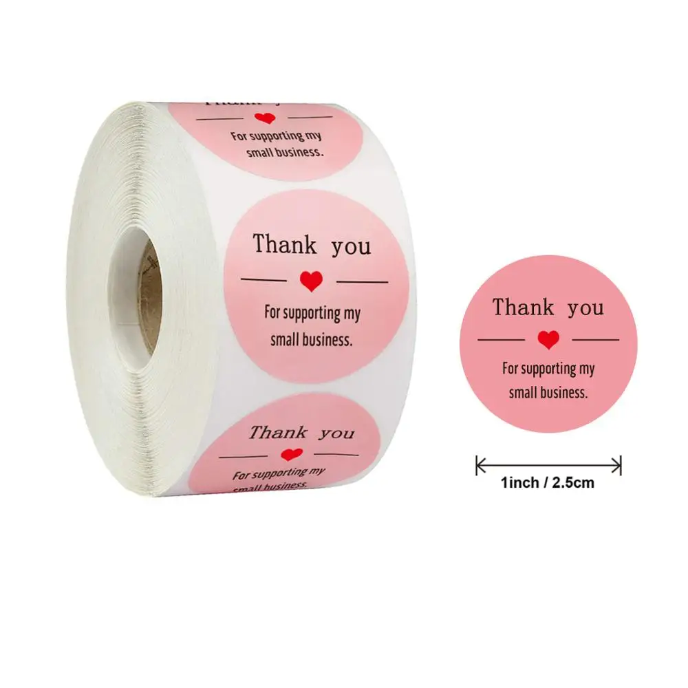 50pcs Pink Business Label Stickers Round Paper Cute Thank You Stickers for Baking Packaging Seal Labels Stationery Stickers