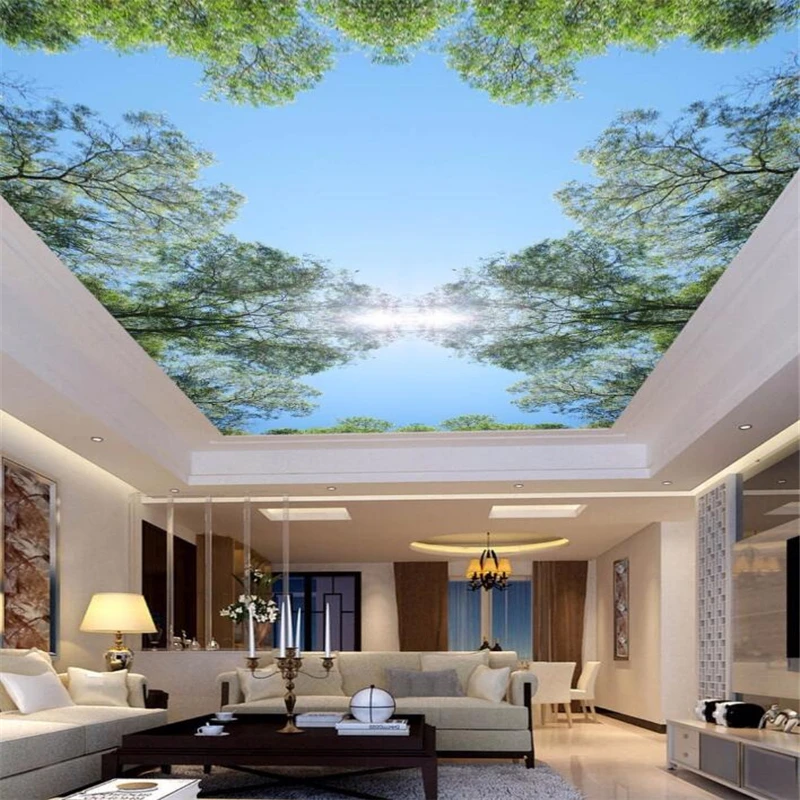 

wellyu Custom photo mural wallpaper 3d обои beautiful tree top blue sky sun living room bedroom ceiling decoration 3d wall paper