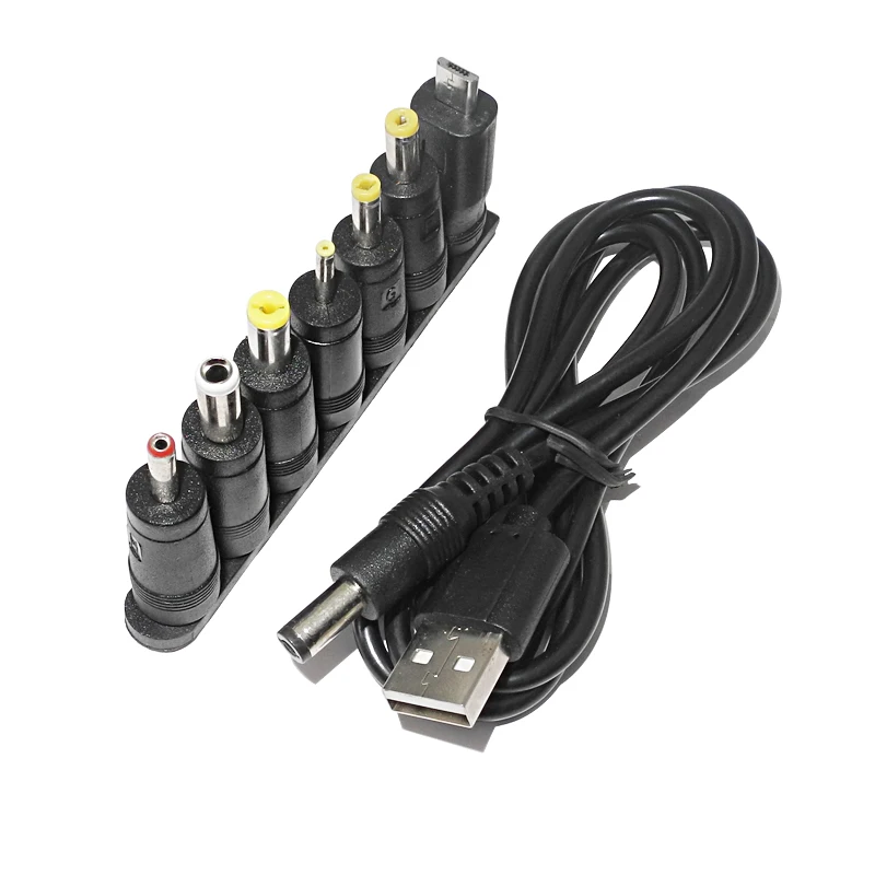 Universal USB to 5V DC Power Cable 5.5x2.1mm Switch Charging Cord Jack with 8 Plug Connectors Micro USB Adapter for Router TV