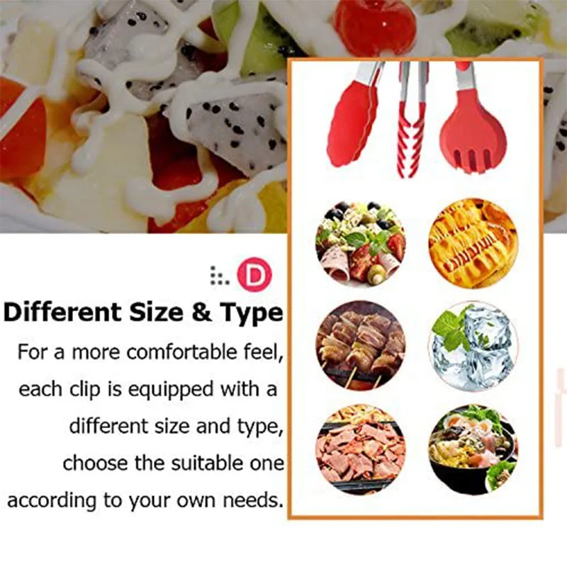 WALFOS Silicone Food Tong Stainless Steel Kitchen Tongs Silicone Non-Slip Cooking Clip Clamp BBQ Salad Tools Kitchen Accessories