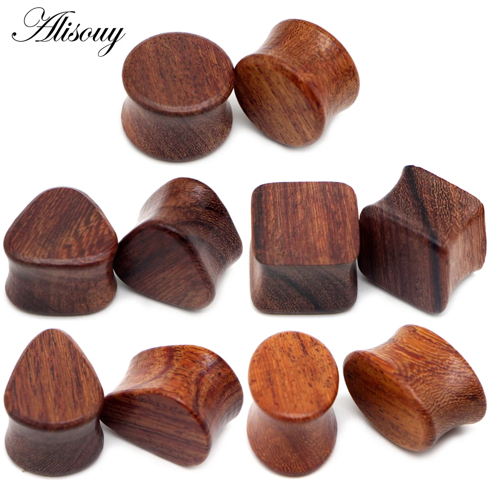 Alisouy 2pcs Wood Flesh Tunnels Ear Plugs Gauges Earrings Double Flared Wooden Ear Expender Stretcher Punk Body Piercing Jewelry