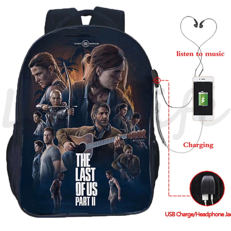 The Last of Us Part II Backpack USB Charge Bag For Students Teens Ellie Joel School Bag The Last of Us Rucksack Travel Knapsack