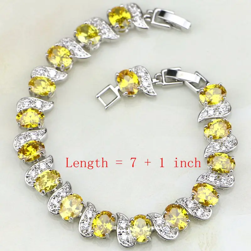 Yellow Cubic Zirconia White CZ 925 Silver Jewelry Sets For Women Wedding Adjustable Open Ring/Earring/Pendant/Necklace/Bracelet