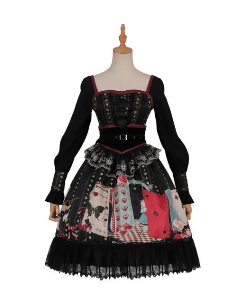 Gothic retro sweet lolita dress square collar cross bandage lace printing victorian dress kawaii girl gothic lolita op loli cos