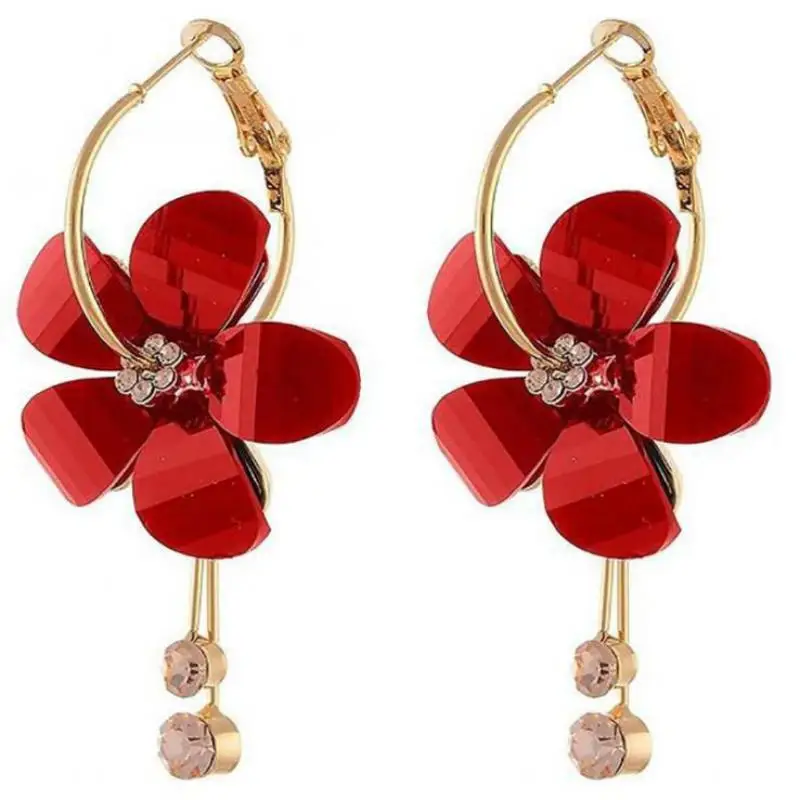 2019 Fashion Elegant Acrylic Zircon Tassel Earrings Circle Transparent Flowers Women\'s Long Earrings Wholesale Crystal Earrings