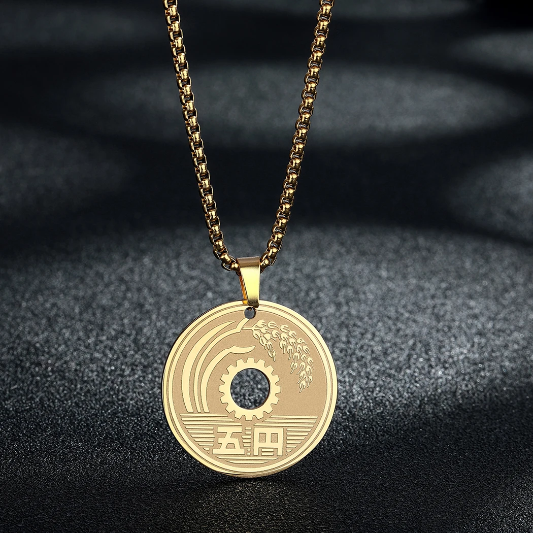 Initial japanische Münze Anhänger Halsketten für Frauen Mode viel Glück Halsreif Halskette Gold Silber Farbe Aussage Schmuck Geschenk