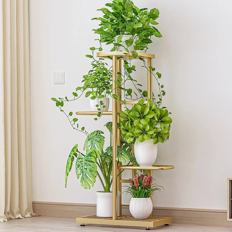 4Tier Metal Potted Plant Stand Flower Pot Flower Display Rack Plant Holder Plant Shelf for Indoor Living Room Balcony Decoration