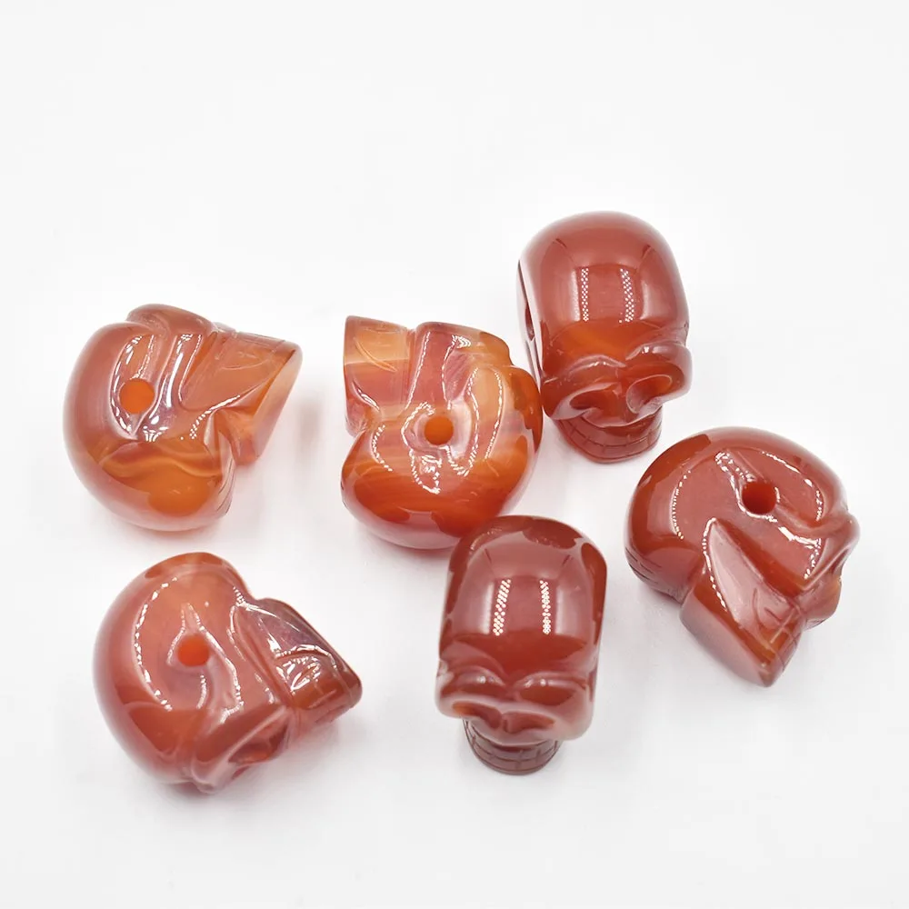 Modische, hochwertige, aus natürlichem rotem Onyx geschnitzte Totenkopf-Anhänger für die Schmuckherstellung, 6 Stück/Los, Großhandel, kostenloser Versand. – Detail 2