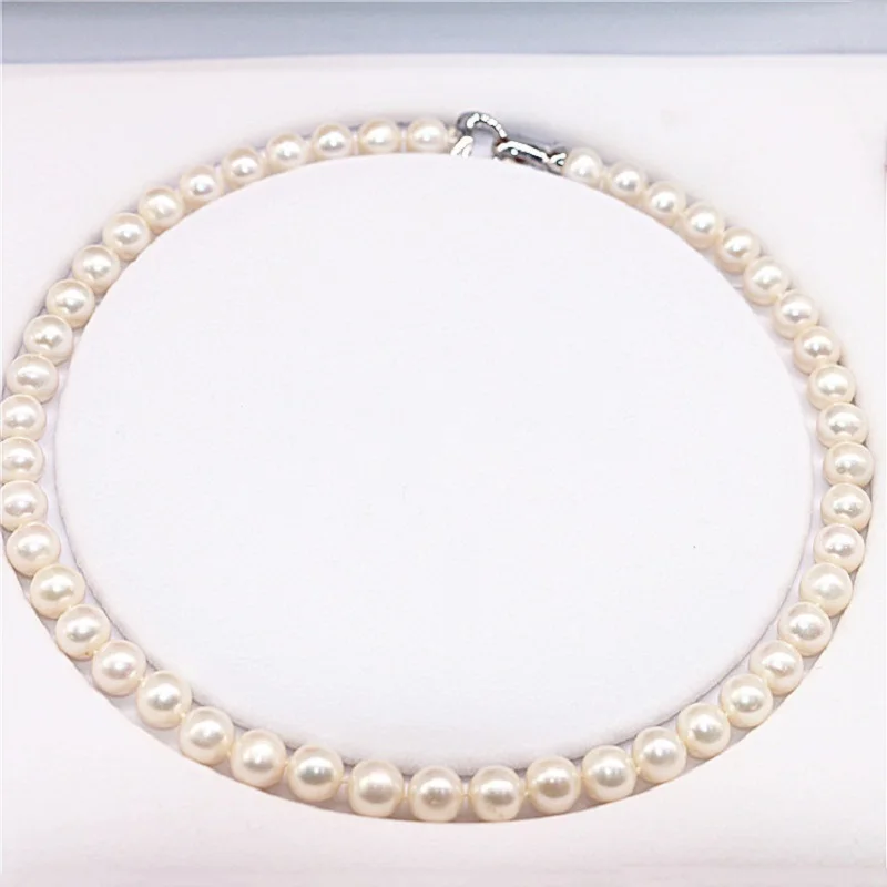 8-9mm White Pearl Necklaces Near Round Natural Freshwater Pearl 925 Sterling Silver Choker Necklace For Women Jewelry Gift