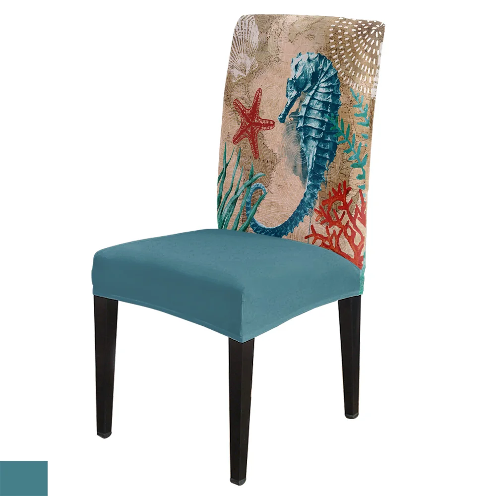 Dining Chair Covers Nautical Theme Marine Life Series Seahorse  Chair Cover Spandex Elastic Chair Cover Hotel Wedding Supplies