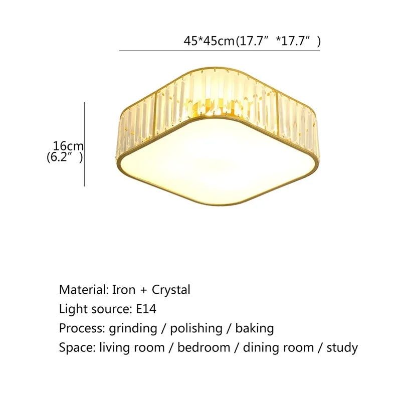 WPD Modern Ceiling Light Square Luxury Gold LED Lamp Fixtures Home For Dining Room Decoration