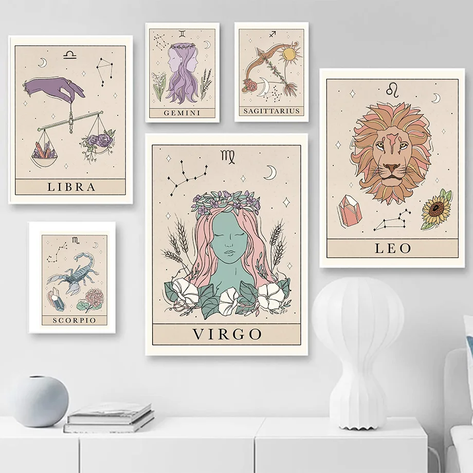 

Zodiac Constellations Astrology Wall Art Canvas Painting Nordic Posters And Prints Retro Wall Pictures For Living Room Decor