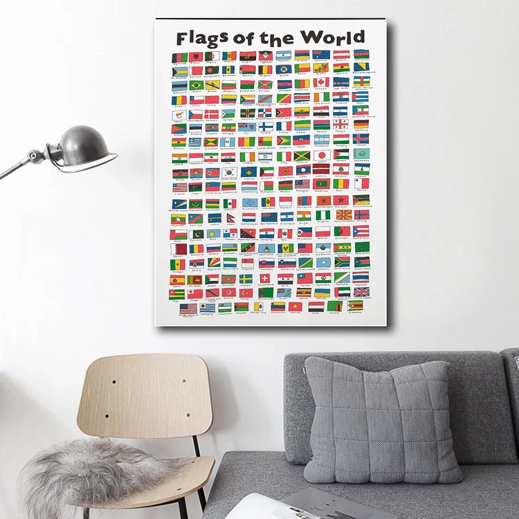 Countries Flags Flags of World Poster Painting Canvas Wall Art Educational Kids Nursery Wall Pictures for Living Room Home Decor