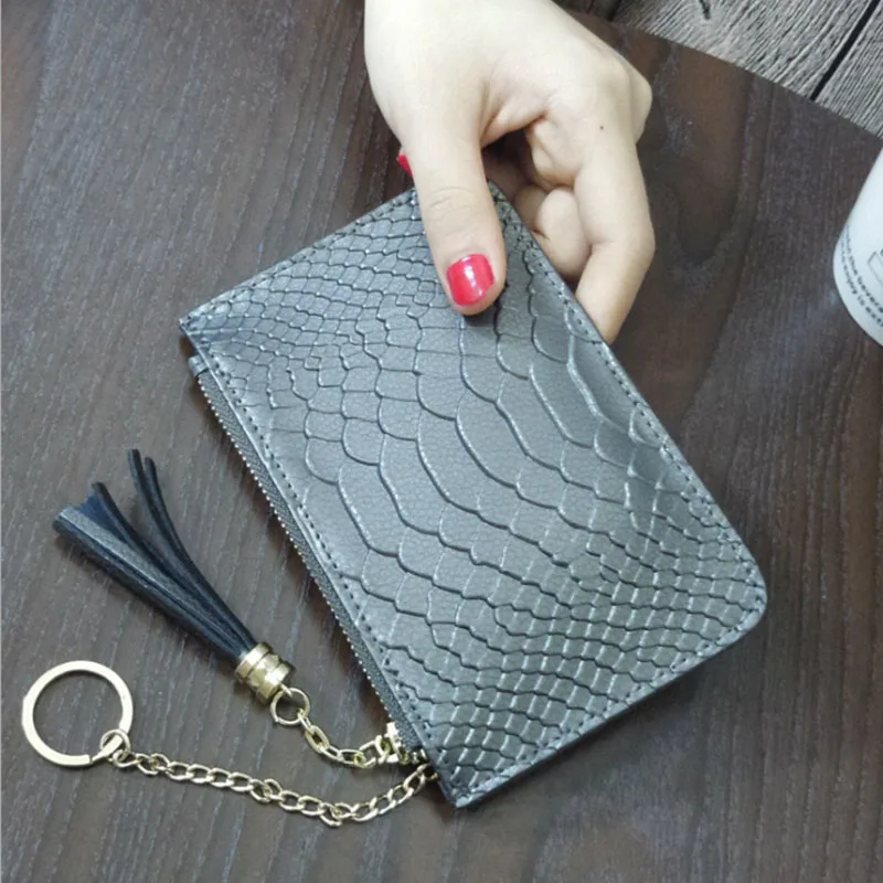 Fashion Ladies Wallet Mini Coin Purse With Card Holder Real Leather Handbag Snake Pattern Short Zipper Slim Clutch With Keychain