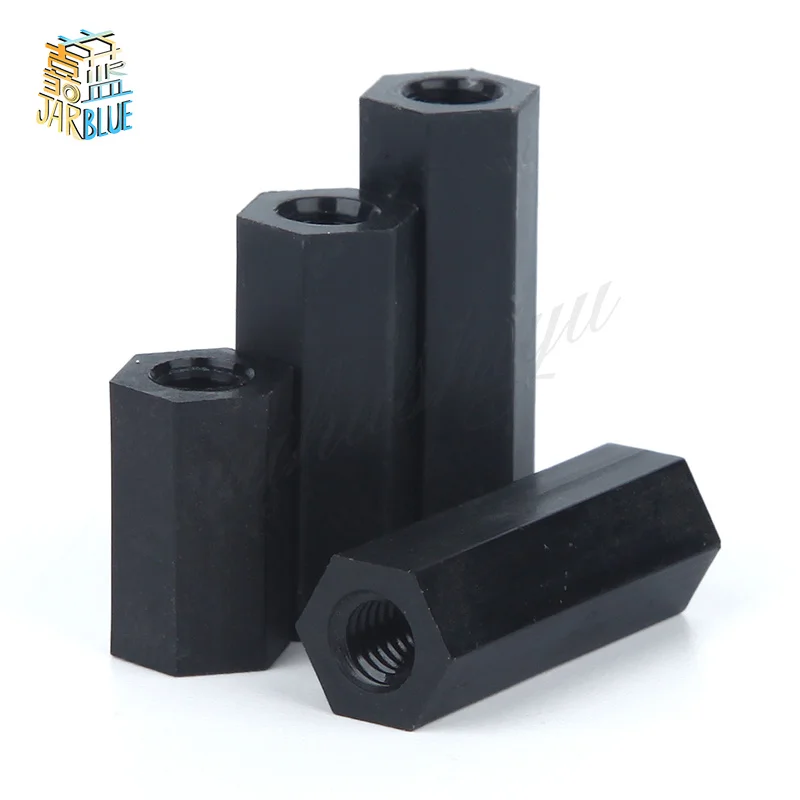 50Pcs M2 M 2,5 M3 M4 Schwarz Abstand Schrauben Hex Nylon Standoff Spacer Spalte Flache Kopf Double Pass Nylon kunststoff