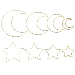 4pcs Crafts Wedding Star Macrame Rings Supplie Gold Hoop Moon Metal Hoops Dream Catcher Hoop Iron Circle DIY Flower Wreath Rings