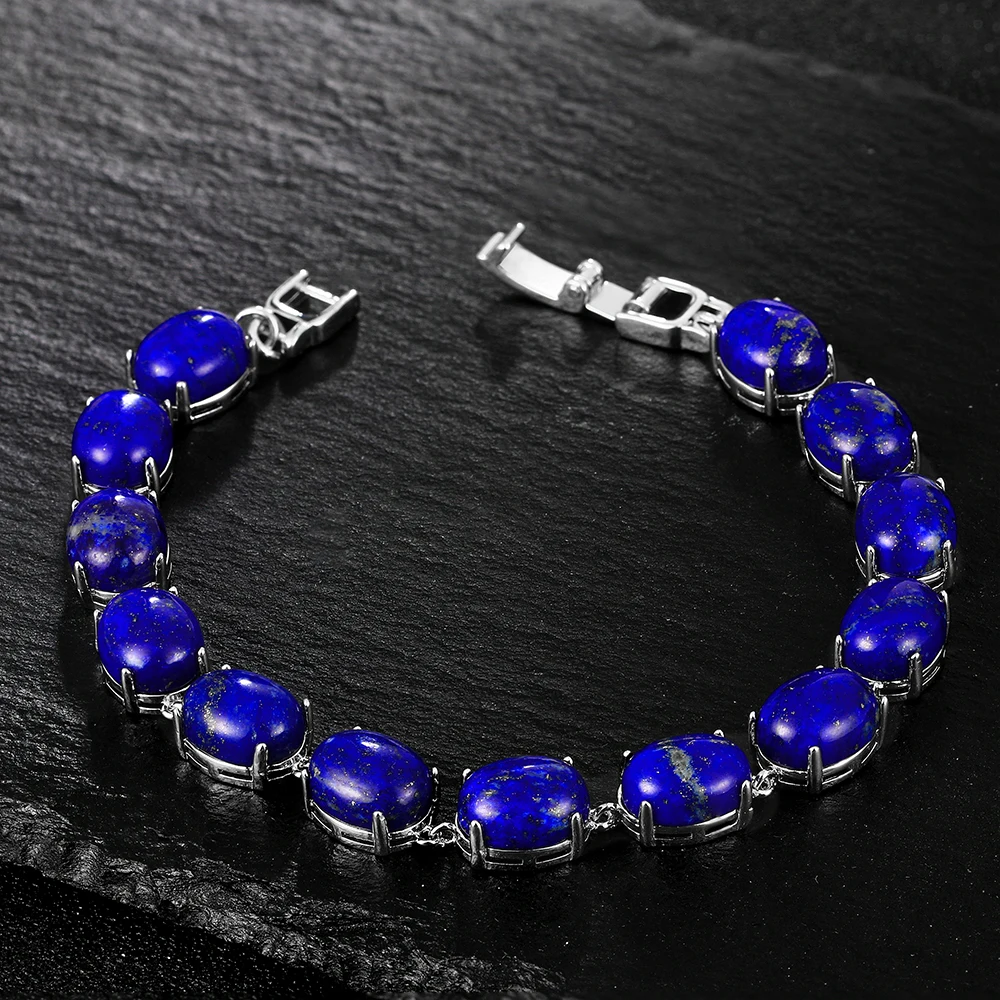 S925 Sterling Silver Bracelet Natural Lapis Gemstone Tennis Bracelet 18cm Natural Gemstone Bangle Jewelry Anniversary Gift