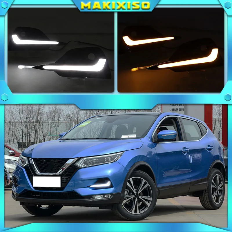 

2PCS LED Daytime Running Light For Nissan Qashqai 2019 2020 Dynamic Turn Yellow Signal Car DRL 12V LED Fog Lamp