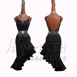 Latin Dance Competition Dress Costumes Performing  Skirt Customize Adult Kids Lady Practice Clothing 1