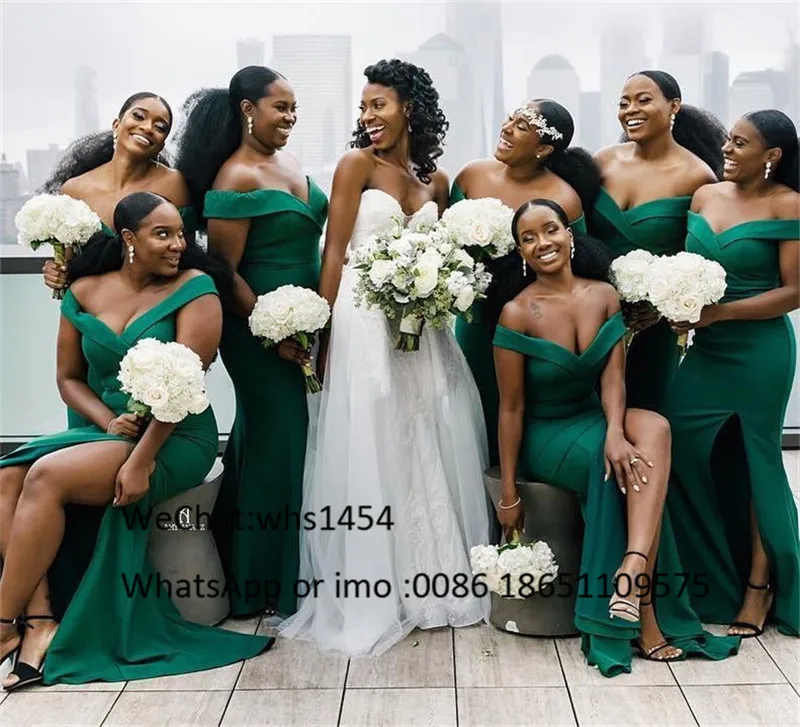 Elegante verde escuro longo vestidos de dama de honra 2023 sexy lado dividir convidado de casamento africano para vestido feminino robe demoiselle dhonhonneur