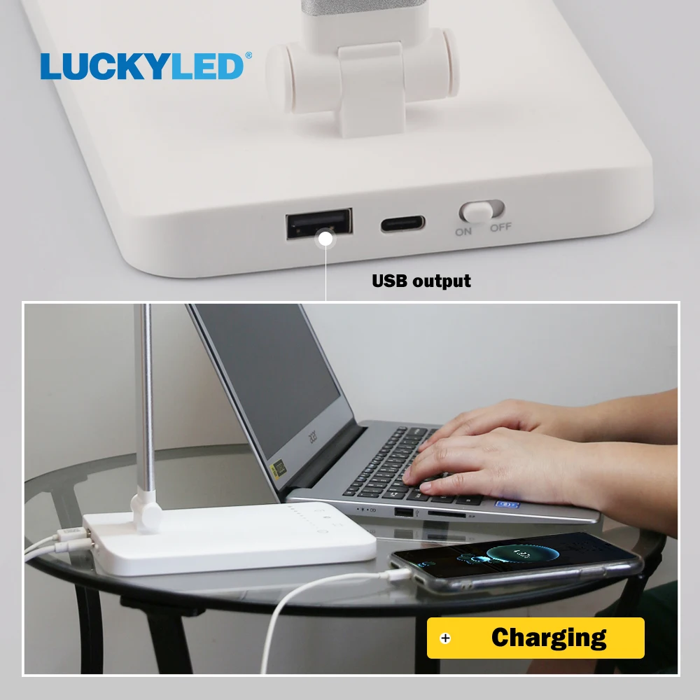 Imagem -03 - Luckyled Lâmpada de Mesa Pode Ser Escurecido Interruptor Toque Dobrável Led Desk Luz Cabeceira Proteção para os Olhos Porto Carregamento Tempo Lâmpada Leitura