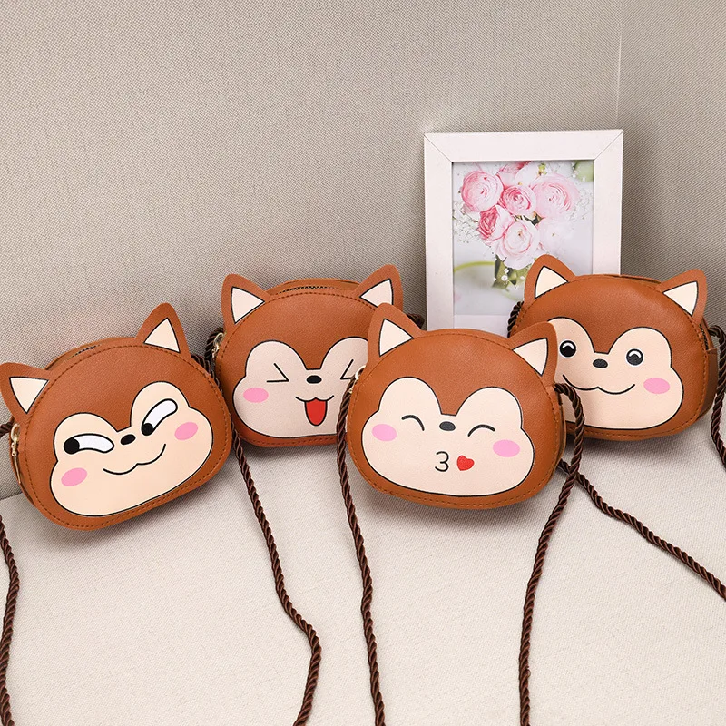 Cute Cartoon Monkey Girl Small Children\'s Shoulder Bag Fashion PU Leather Princess Mini Messenger Bag Coin Purse Wallet Handbags