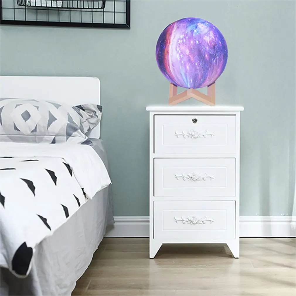 Lámpara de luna con impresión 3D, luz de luna de galaxia, luz de noche para niños, 16 colores, cambio táctil y Control remoto, luz de galaxia como regalos