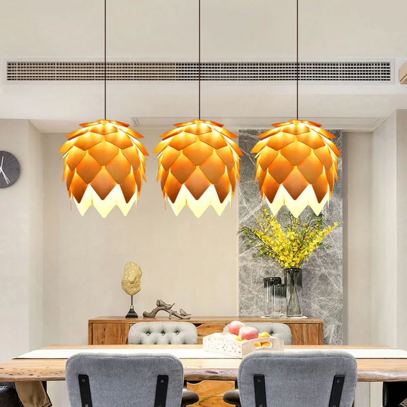 Modern Handmade  Wood Pendant Light Pinecone Hanging Wood Artichoke Lamp Home Decorative Light Fixtures