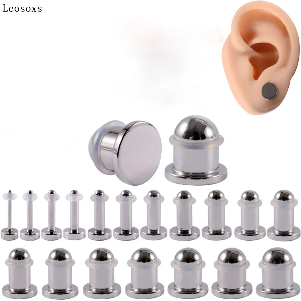 Leosoxs 2pcs The new pierced pierced earrings, smooth cylindrical auricle, solid stainless steel disc, punk personality earrings