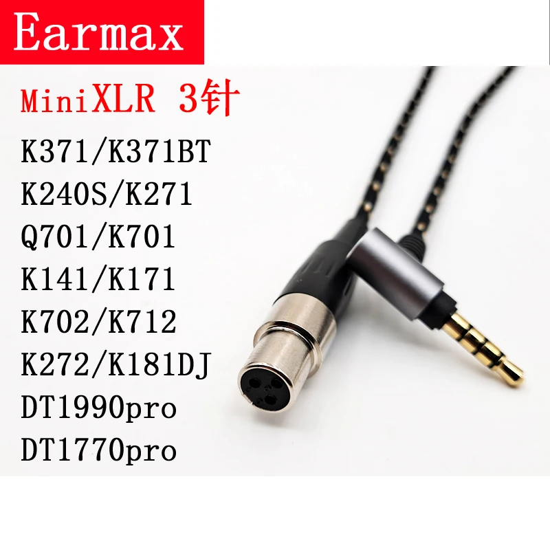 Kabel Headphone XLR untuk AKG K371 Q701 K240S K702 K553 DT1770 DT1990pro dengan Mikrofon Kemurnian Tinggi Kabel Tembaga Kristal Tunggal