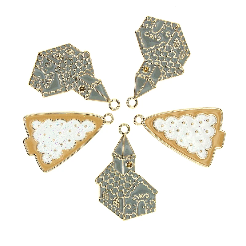 5Pcs 18*29Mm Enamel Kerstboom Huis Bedels Voor Diy Maken Hangers Kettingen Oorbellen Armbanden Handgemaakte Sieraden bevindingen