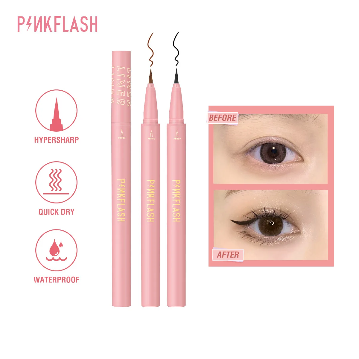 PINKFLASH Black Liquid Eyeliner Pencil Waterproof Long Lasting Quick Drying Smooth Makeup Women Beauty Tools Ultrafine Pen