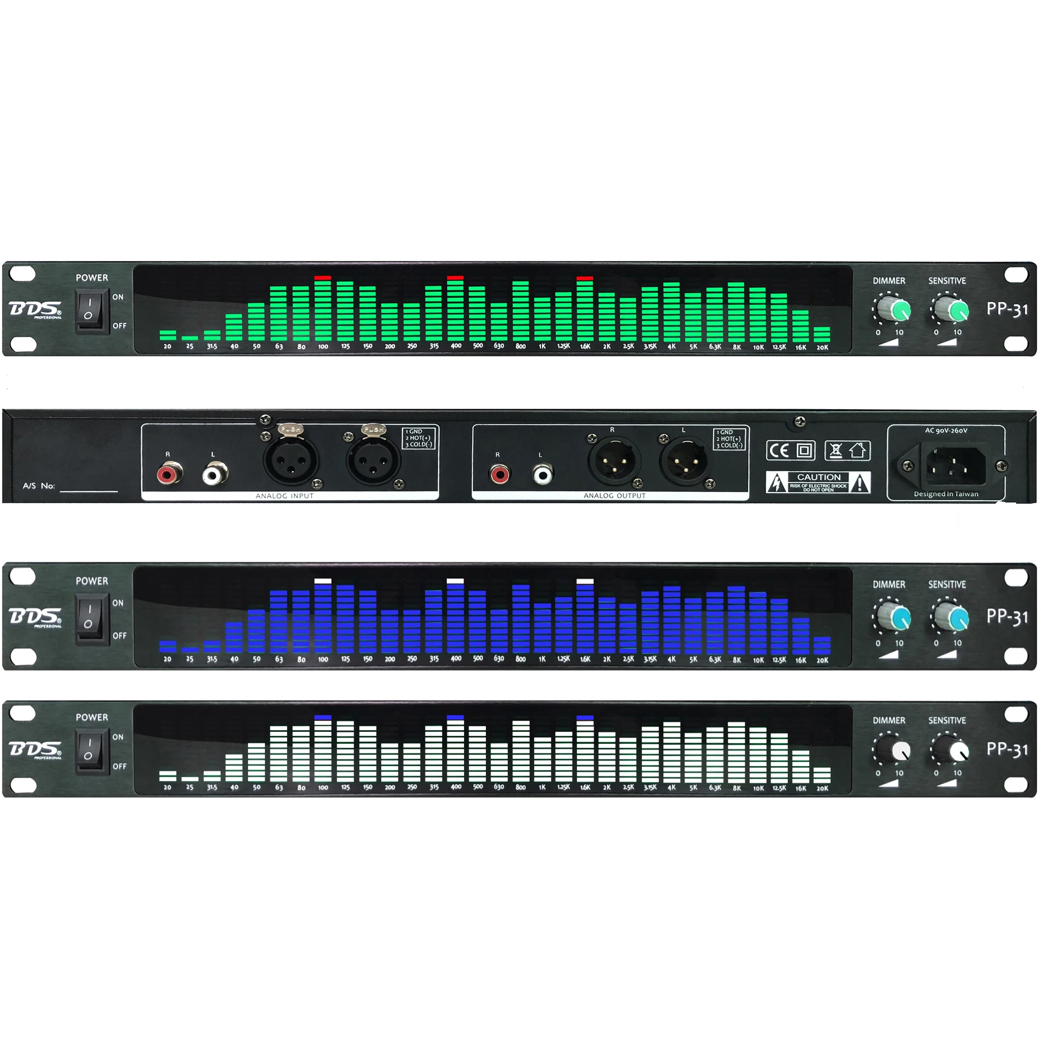 

BDS PP-31 Green/Blue/White Digital Audio Spectrum Analyzer Display 1U Music Spectrum VU Meter 31 Segments