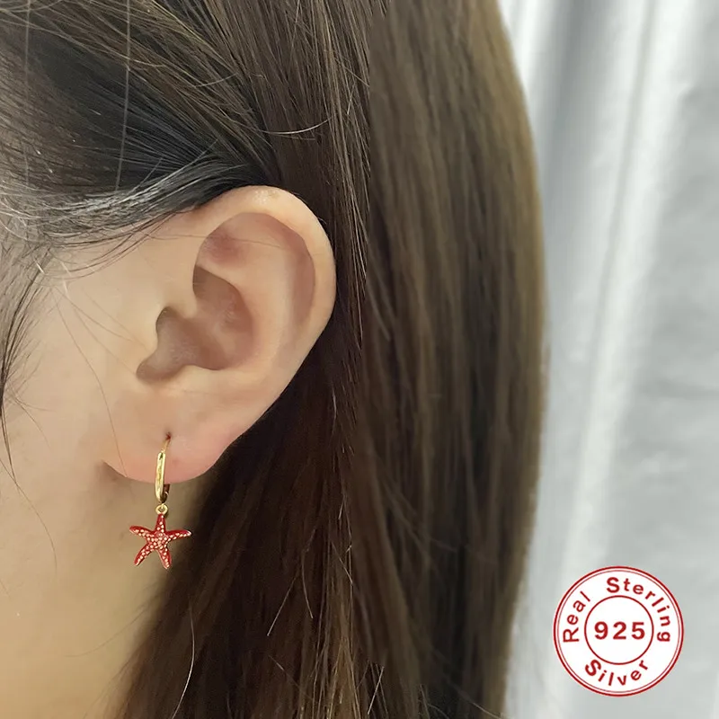 BOAKO 925 Sterling Silver Earrings Starfish Piercing Hoop Earring Jewelry For Women Plata de ley 925 Pendientes Oorbellen Gifts