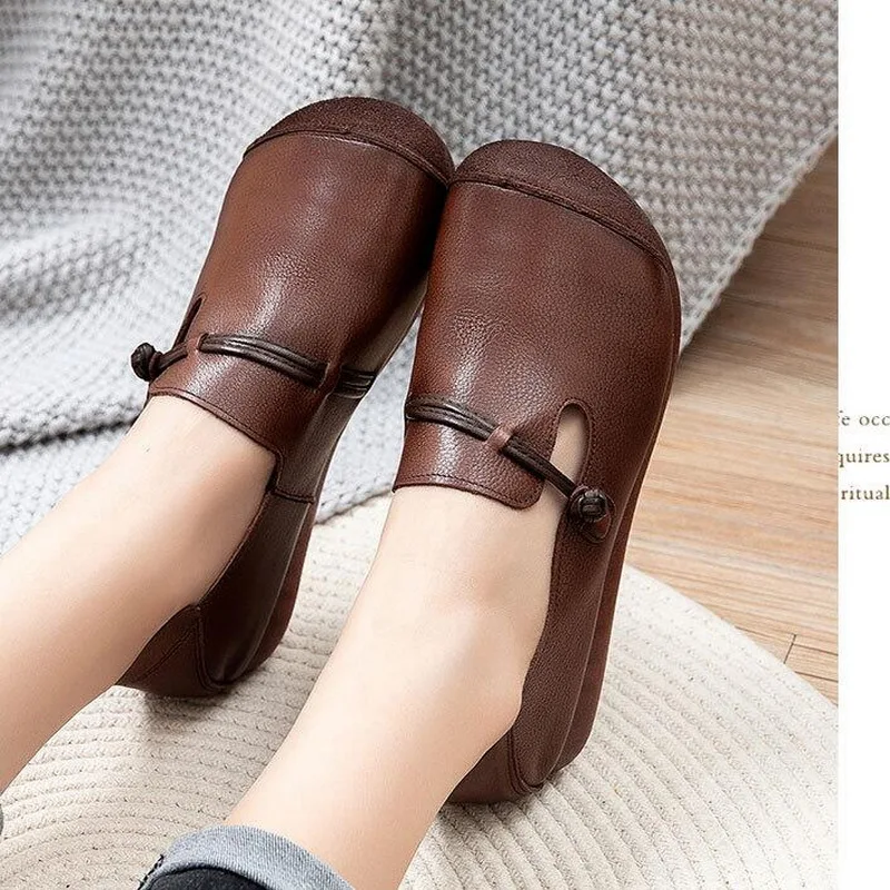 

RUSHIMAN 2021 Autumn Genuine Leather Flat Shoe Hand-Sewing Mother Pregnant Shoe Female Moccasins Women Flats Driving Shoes