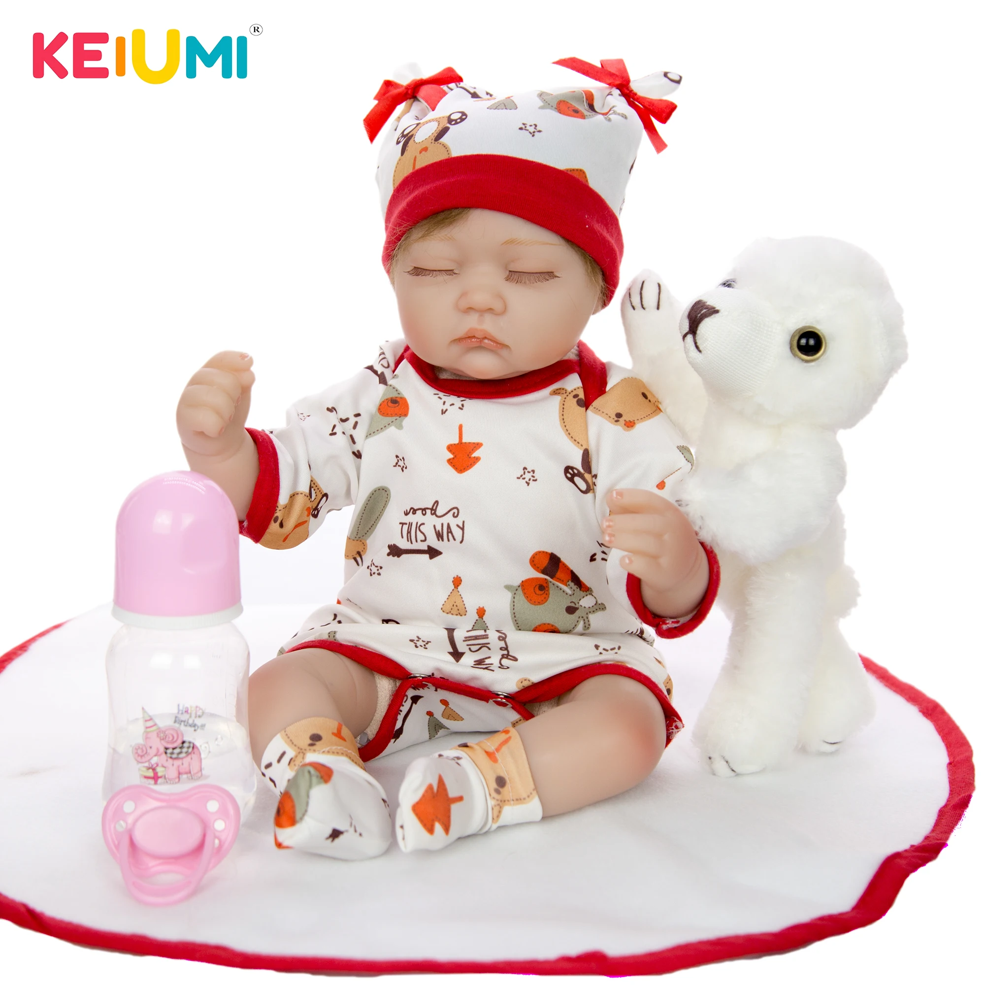 

KEIUMI Cute 17 Inch Closed Eye As sleeping Doll Reborn Menina Silicone Reborn Baby Doll With Rooted Hair For Christmas Day Gift