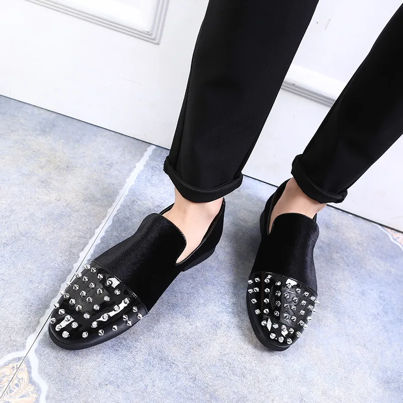 Party Rhinestone Rivet Men Flats Men Casual Shoes Brand Men Shoes plus size Loafers Men Velvet wedding shoes ST386